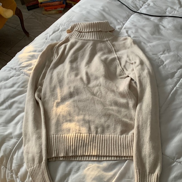 Cream Beige Turtleneck Sweater 100% Cotton Lightweight Sweater for Spring & Fall - Picture 2 of 4